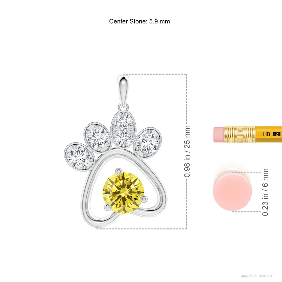 5.9mm AAAA Fancy Intense Yellow Diamond Paw Print Pendant in White Gold ruler