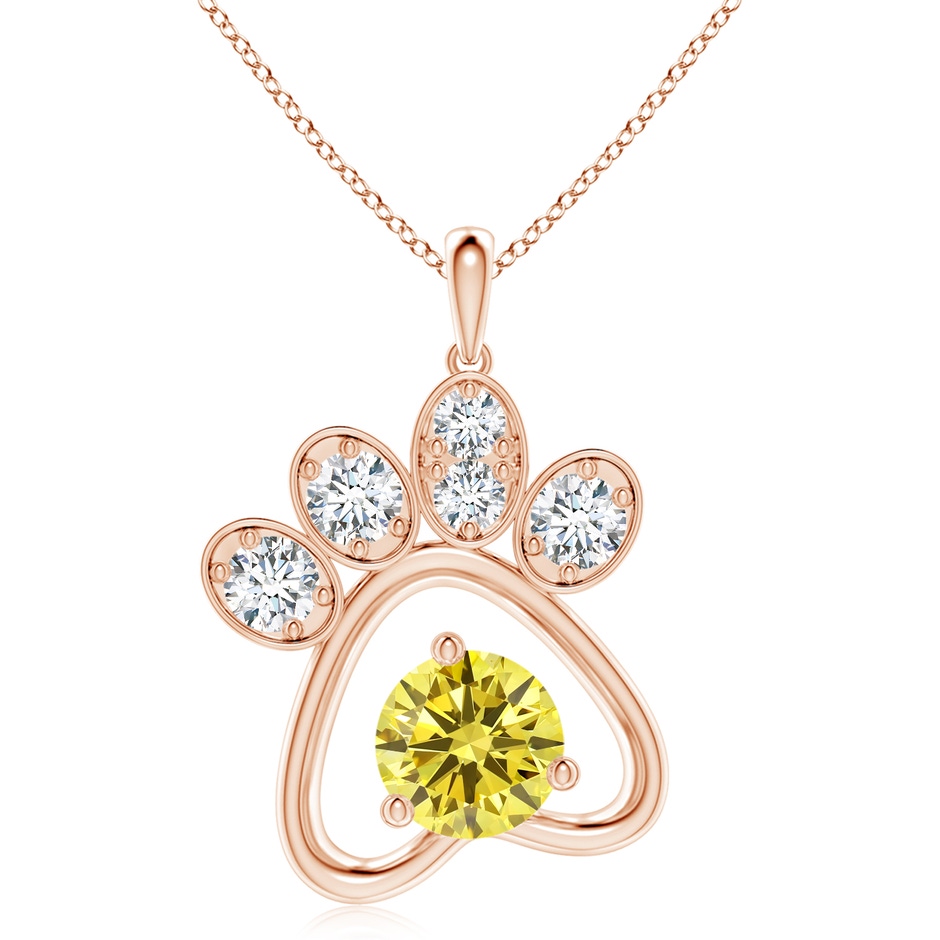 6.4mm AAAA Fancy Intense Yellow Diamond Paw Print Pendant in Rose Gold 