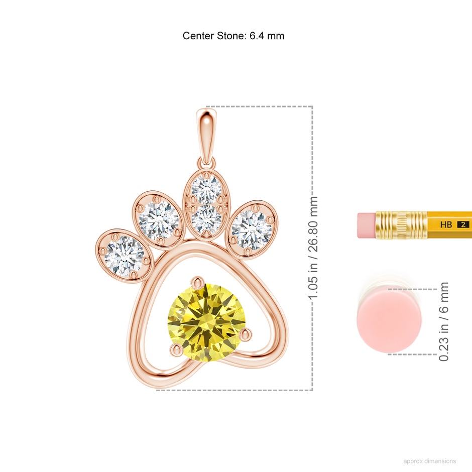 6.4mm AAAA Fancy Intense Yellow Diamond Paw Print Pendant in Rose Gold ruler