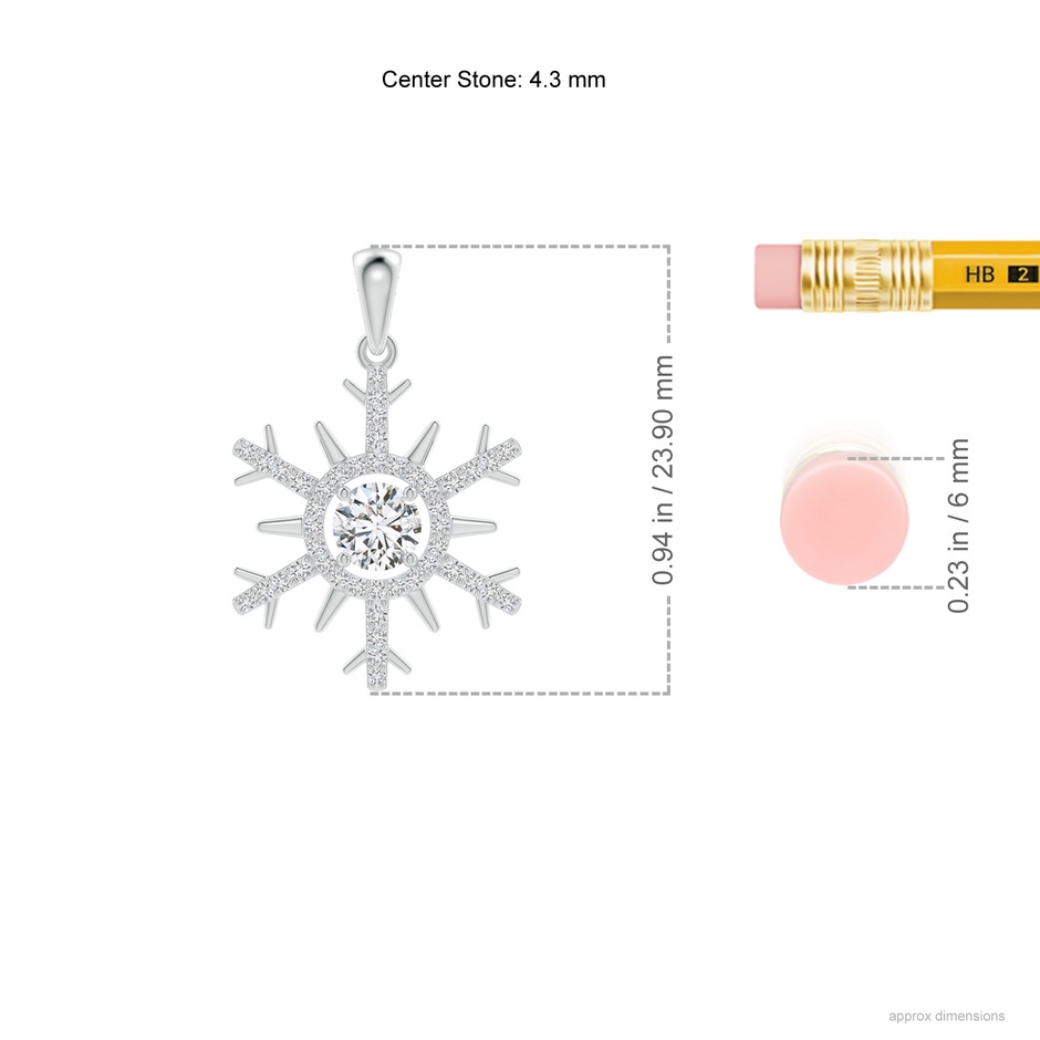 4.3mm HSI2 Diamond Snowflake Pendant in White Gold ruler