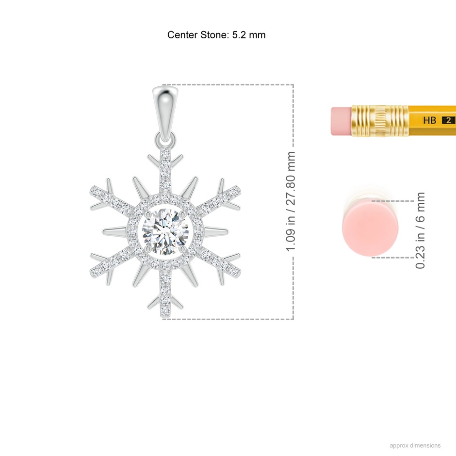 5.2mm GVS2 Diamond Snowflake Pendant in White Gold ruler