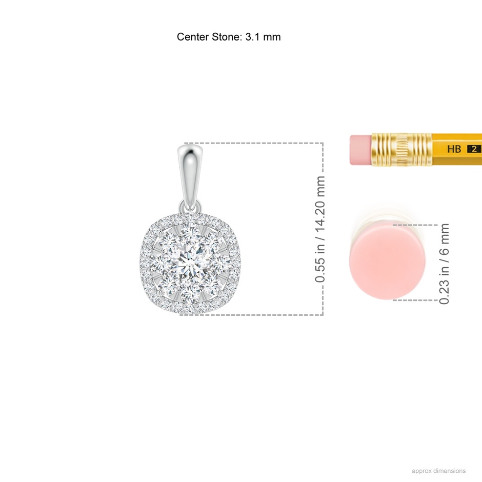 3.1mm GVS2 Diamond Clustre Cushion Pendant with Halo in P950 Platinum ruler