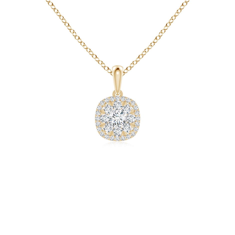 3.1mm GVS2 Diamond Cluster Cushion Pendant with Halo in Yellow Gold 