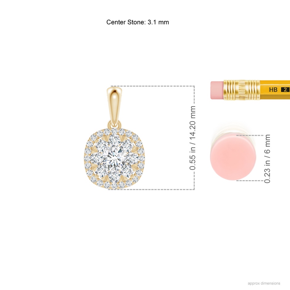 3.1mm GVS2 Diamond Cluster Cushion Pendant with Halo in Yellow Gold ruler