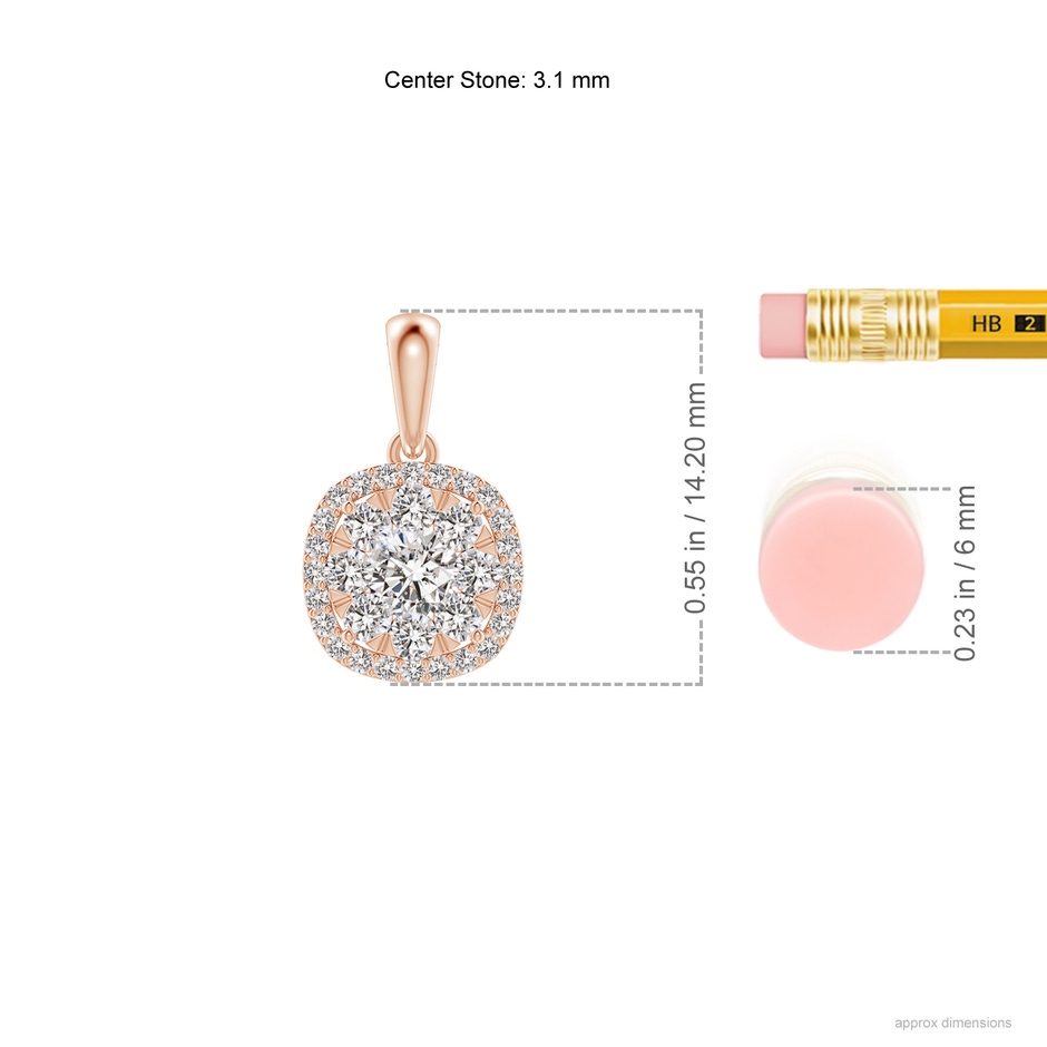 3.1mm IJI1I2 Diamond Clustre Cushion Pendant with Halo in Rose Gold ruler