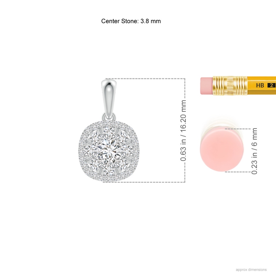 3.8mm HSI2 Diamond Clustre Cushion Pendant with Halo in White Gold ruler