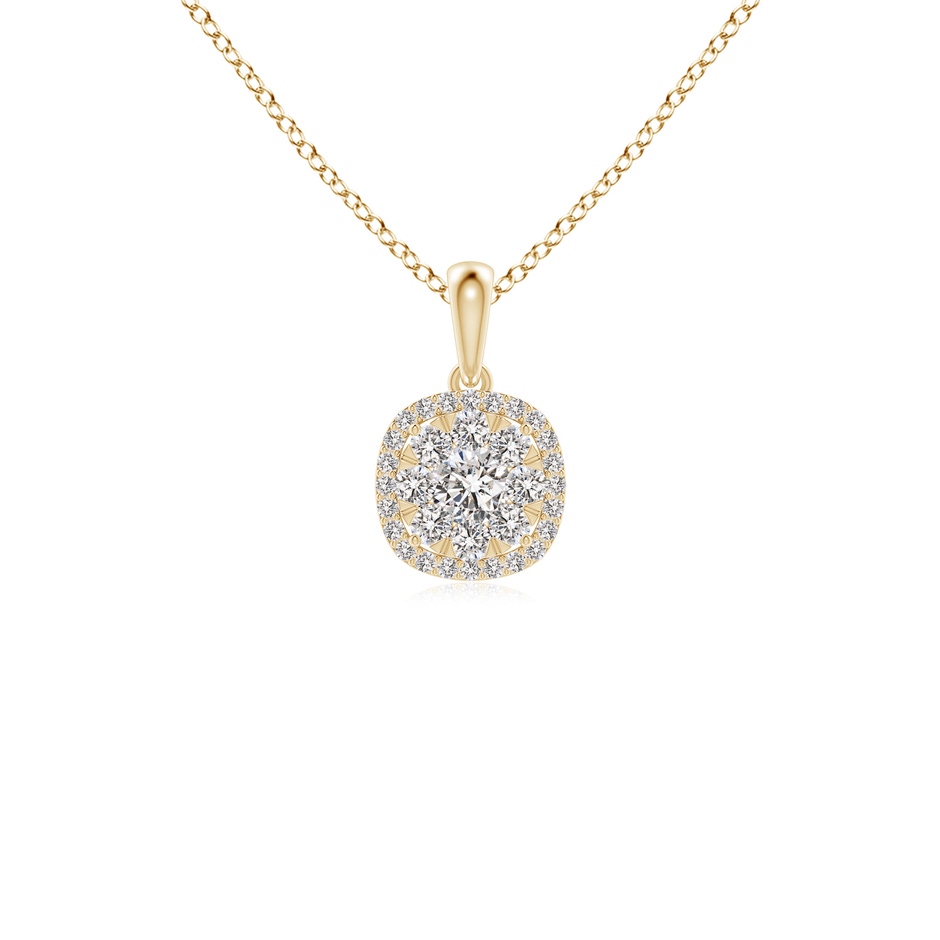 3.8mm IJI1I2 Diamond Clustre Cushion Pendant with Halo in Yellow Gold 