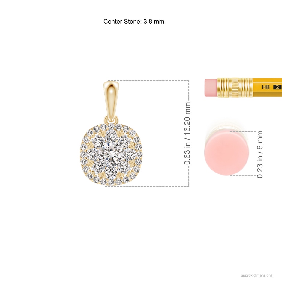 3.8mm IJI1I2 Diamond Clustre Cushion Pendant with Halo in Yellow Gold ruler
