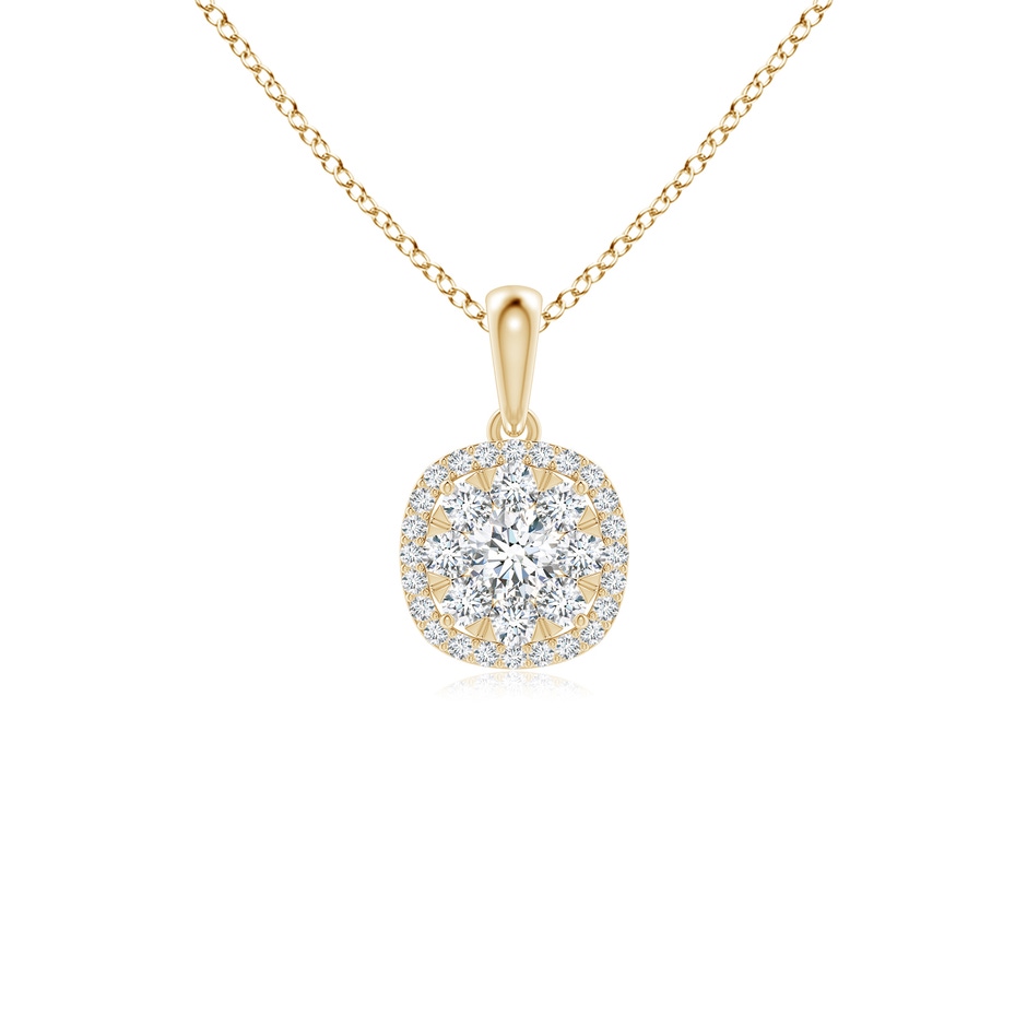 4mm GVS2 Diamond Clustre Cushion Pendant with Halo in Yellow Gold 