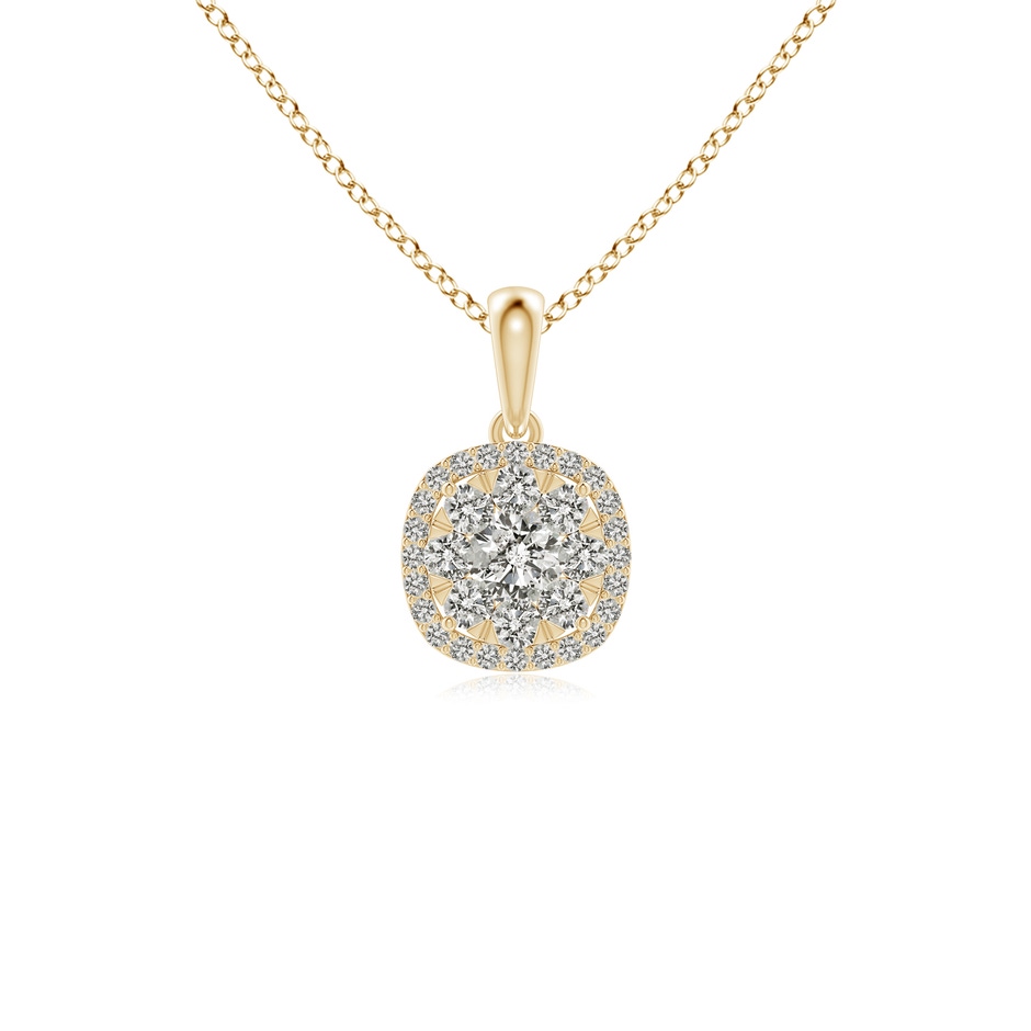 4mm KI3 Diamond Clustre Cushion Pendant with Halo in Yellow Gold 