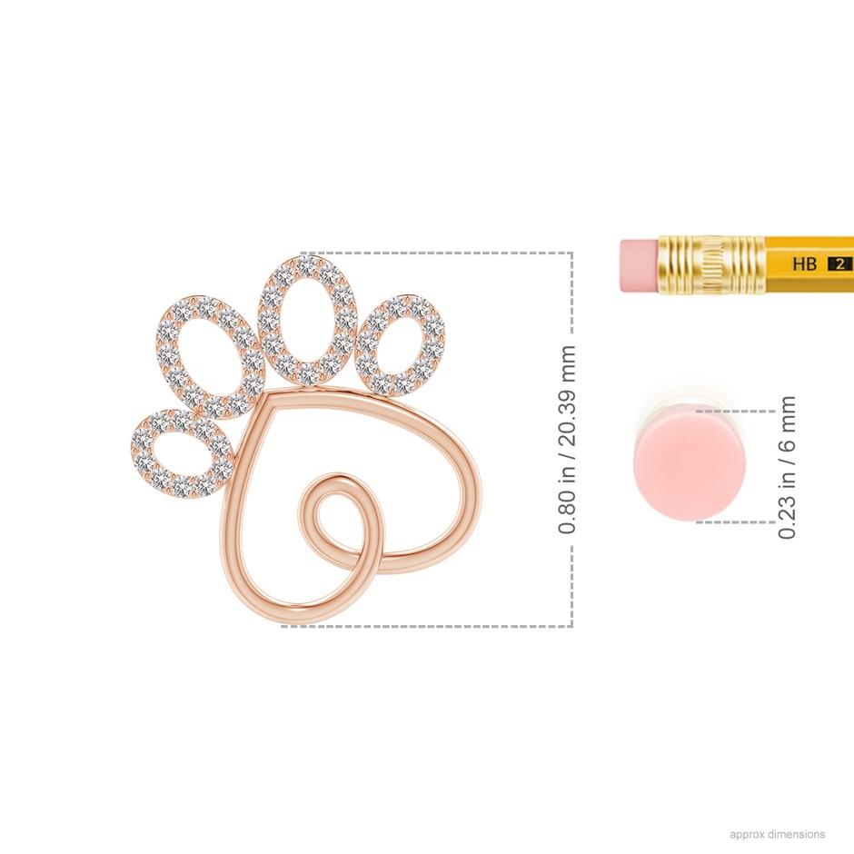 1.1mm IJI1I2 Prong-Set Diamond Paw Print Pendant in Rose Gold ruler