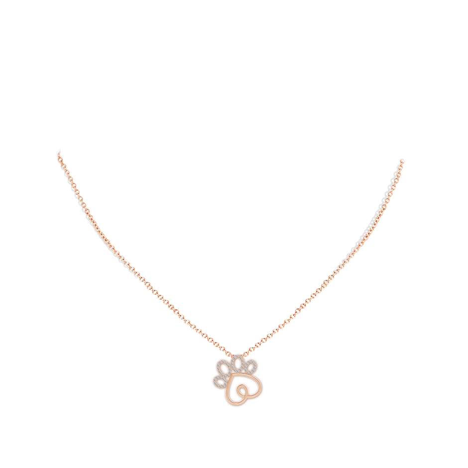 1.1mm IJI1I2 Prong-Set Diamond Paw Print Pendant in Rose Gold body-neck