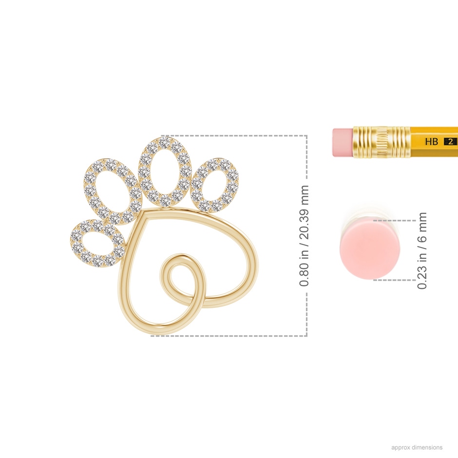 1.1mm IJI1I2 Prong-Set Diamond Paw Print Pendant in Yellow Gold ruler