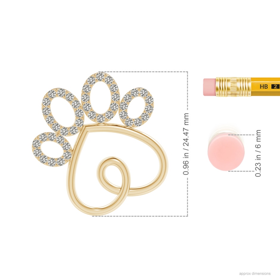1.35mm KI3 Prong-Set Diamond Paw Print Pendant in Yellow Gold ruler