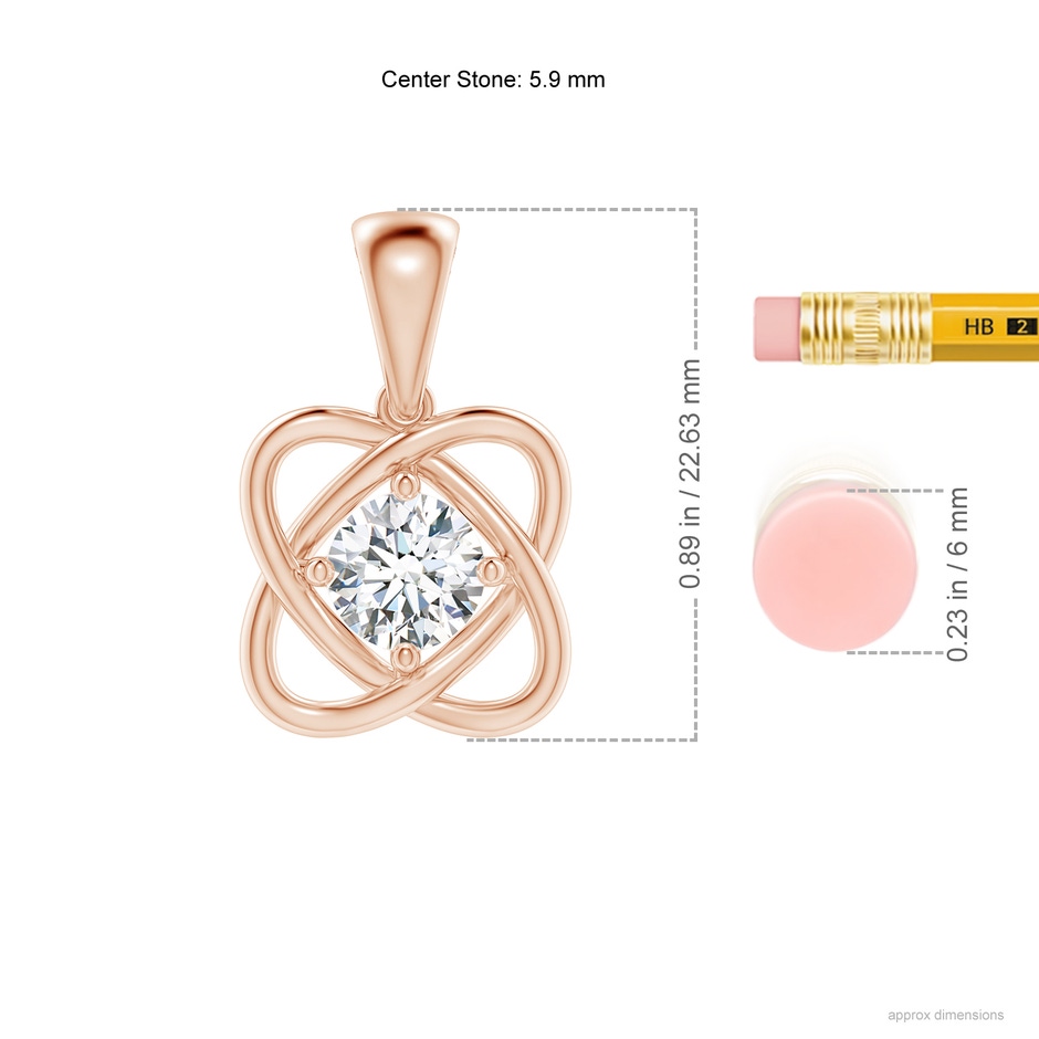 5.9mm GVS2 Round Diamond Love Knot Pendant in Rose Gold ruler