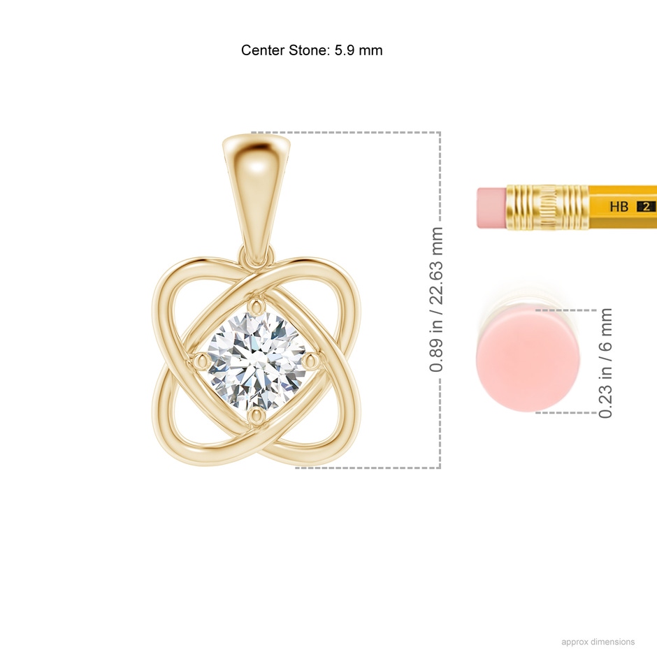 5.9mm GVS2 Round Diamond Love Knot Pendant in Yellow Gold ruler