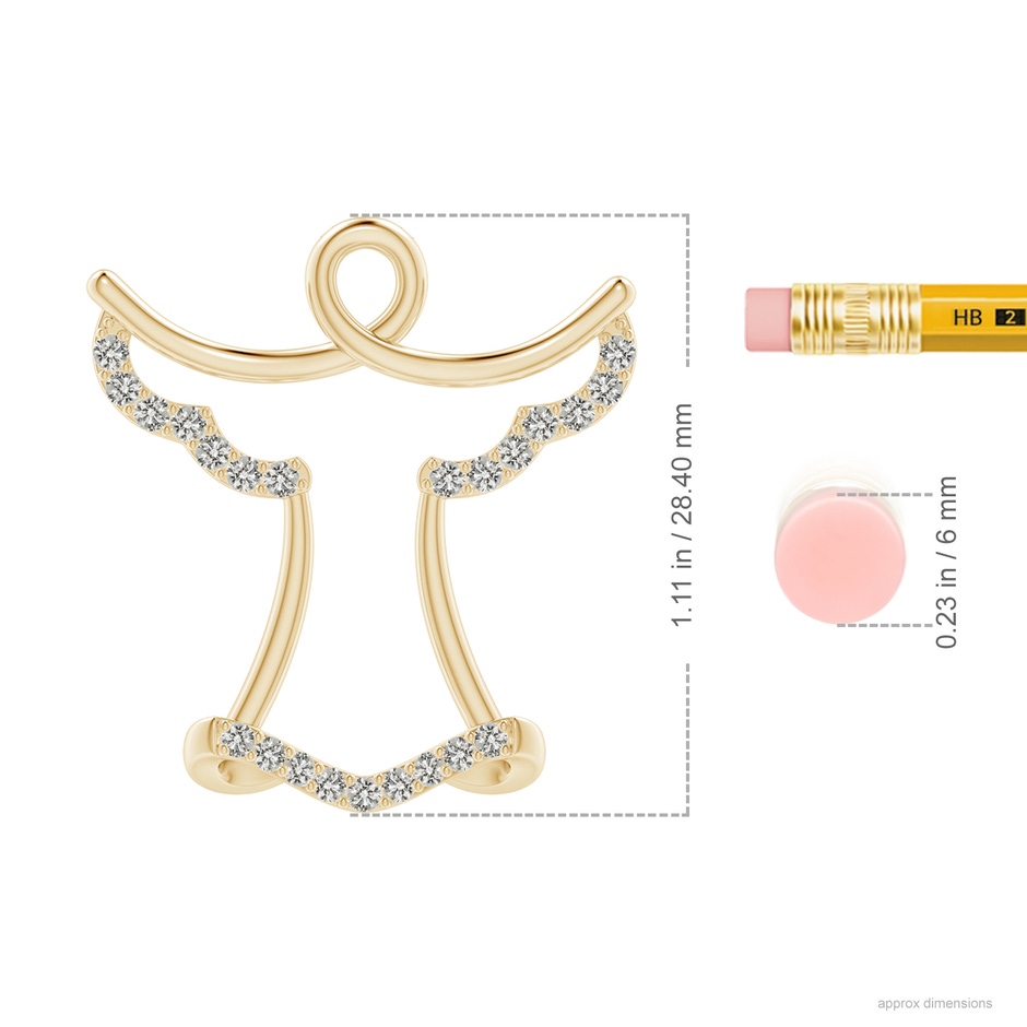 1.55mm KI3 Prong-Set Diamond Angel Pendant in Yellow Gold ruler