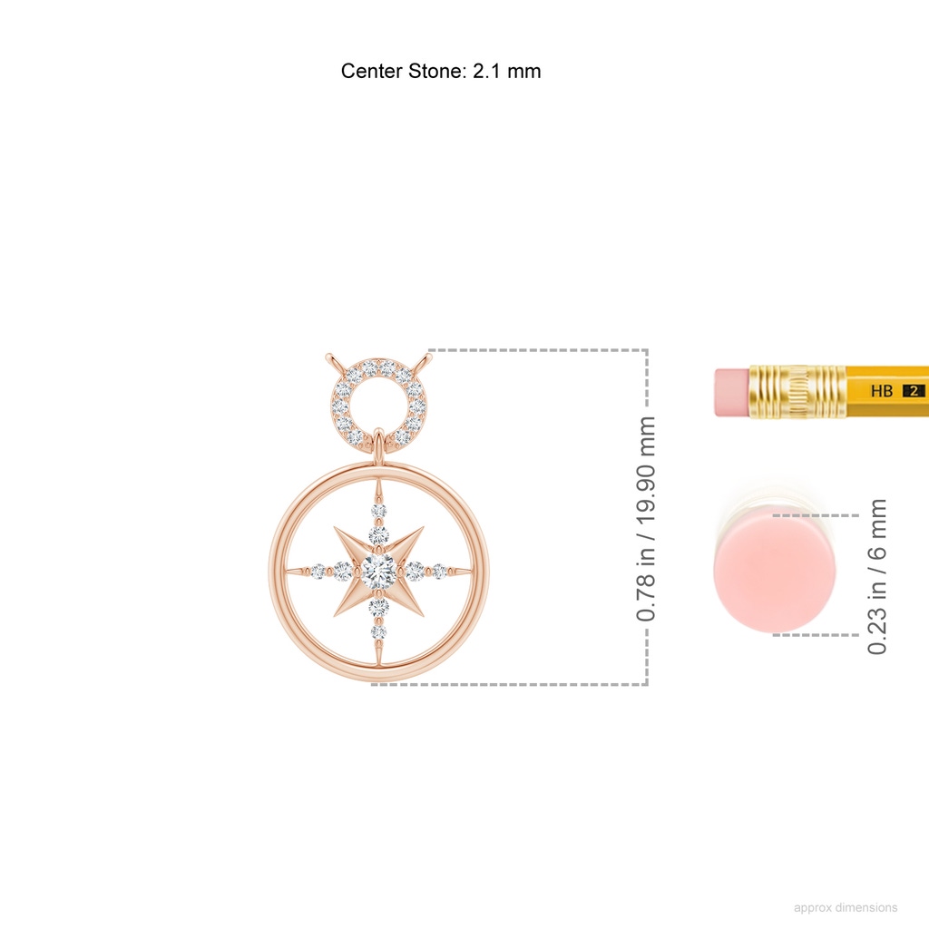2.1mm GVS2 Diamond Compass Pendant in Rose Gold ruler