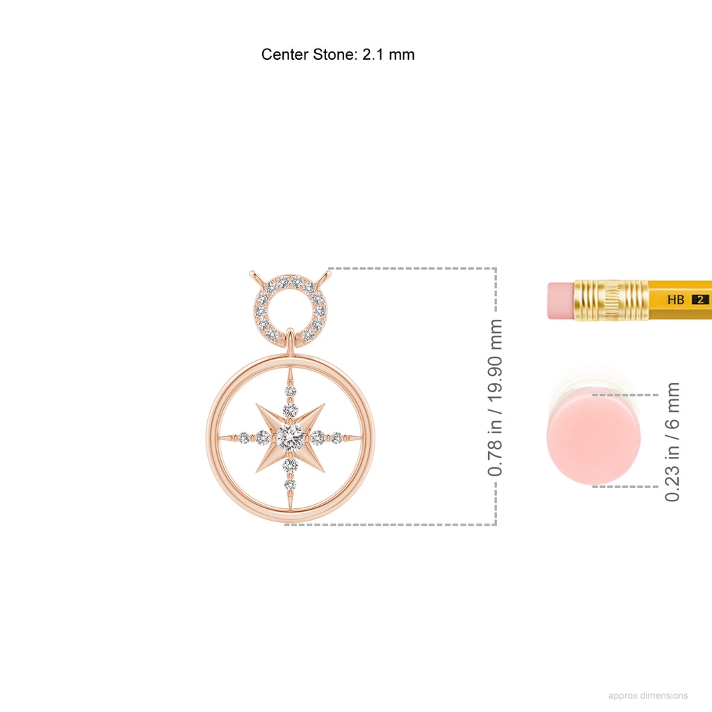 2.1mm IJI1I2 Diamond Compass Pendant in Rose Gold ruler