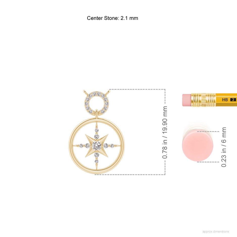 2.1mm IJI1I2 Diamond Compass Pendant in Yellow Gold ruler