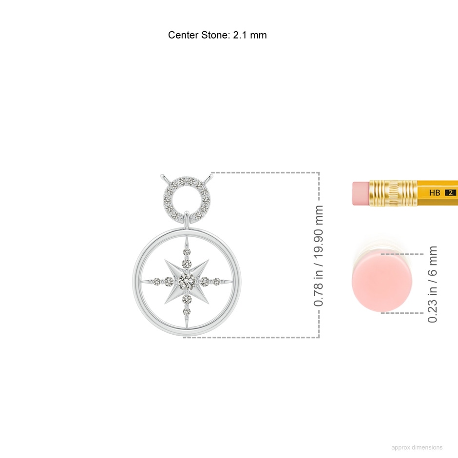 2.1mm KI3 Diamond Compass Pendant in White Gold ruler