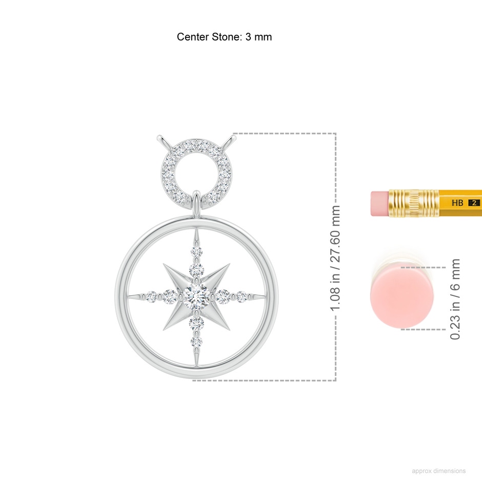 3mm GVS2 Diamond Compass Pendant in P950 Platinum ruler