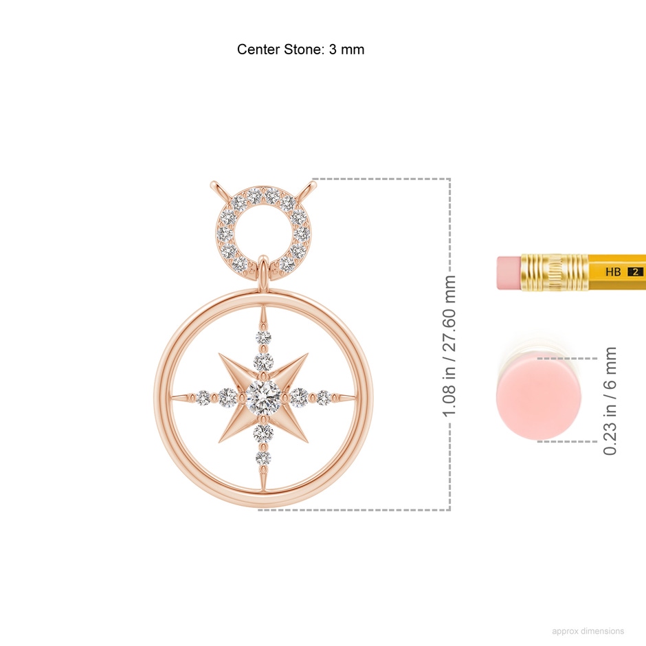 3mm IJI1I2 Diamond Compass Pendant in Rose Gold ruler