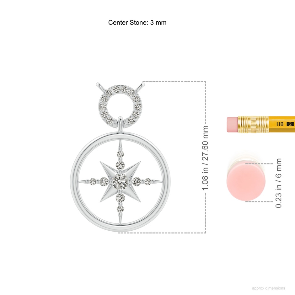 3mm KI3 Diamond Compass Pendant in White Gold ruler