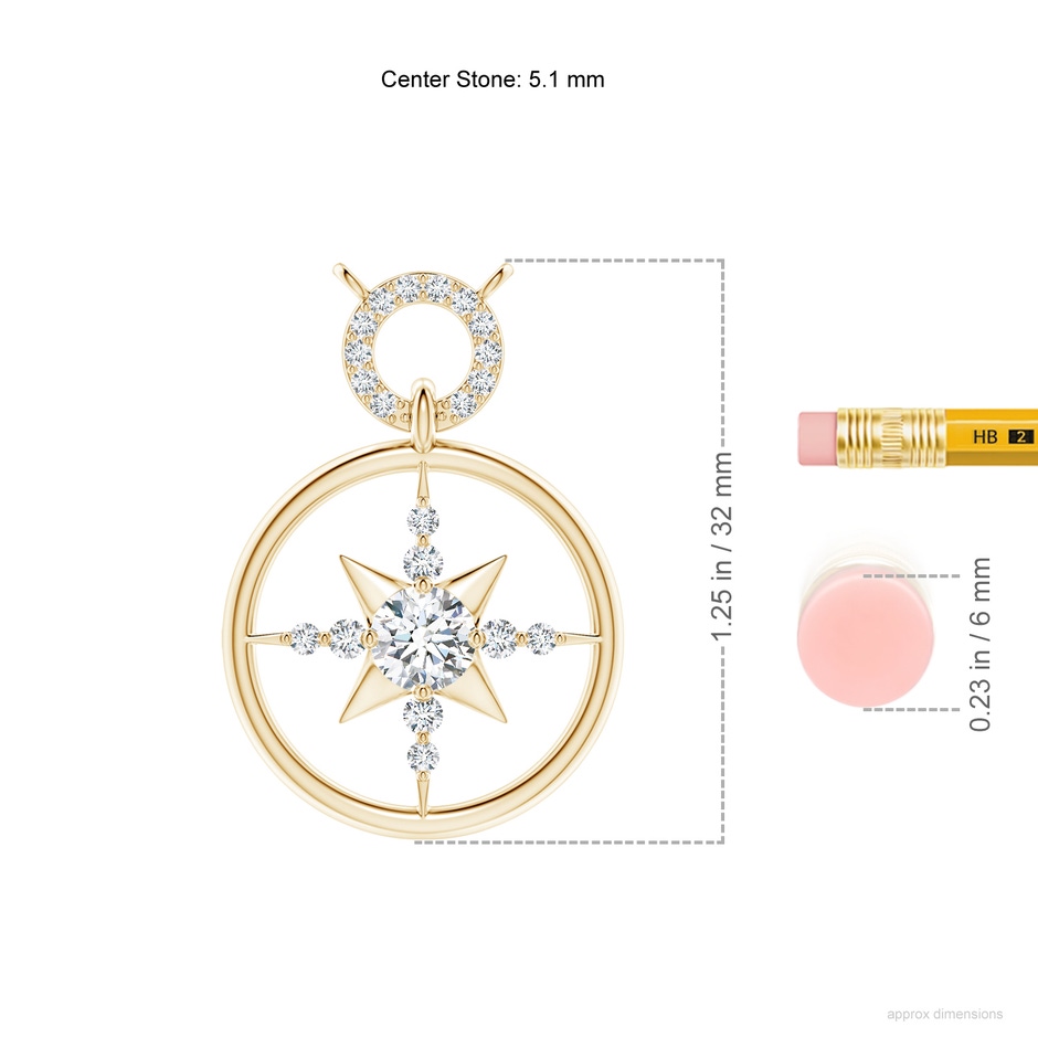 5.1mm GVS2 Diamond Compass Pendant in Yellow Gold ruler