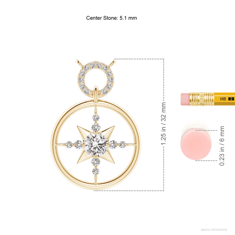 5.1mm IJI1I2 Diamond Compass Pendant in Yellow Gold ruler