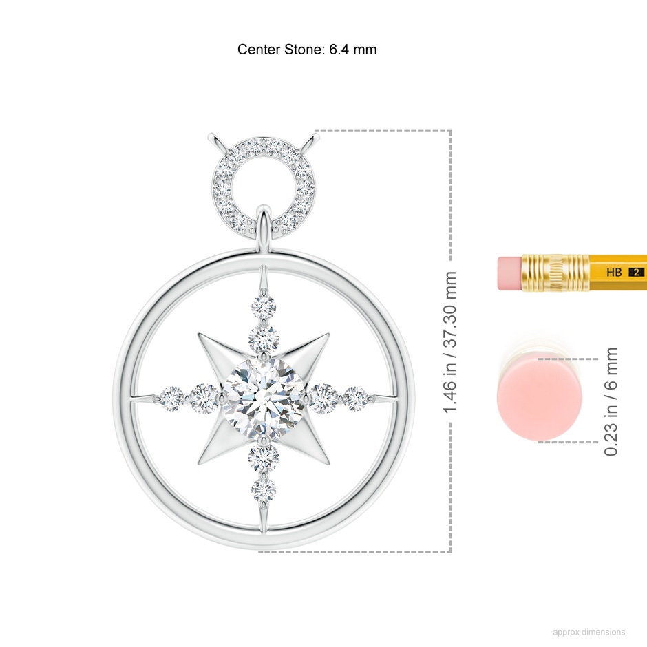 6.4mm GVS2 Diamond Compass Pendant in P950 Platinum ruler