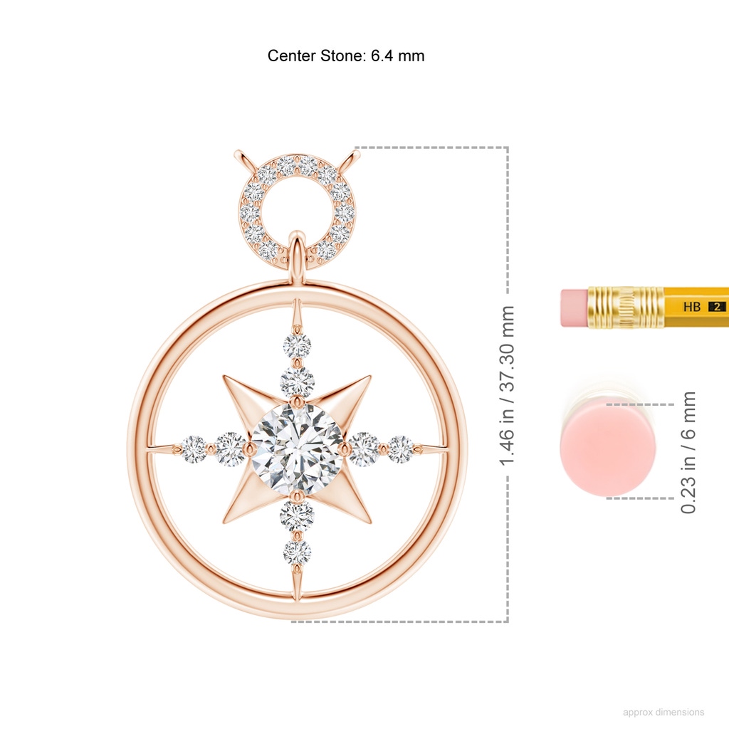 6.4mm HSI2 Diamond Compass Pendant in Rose Gold ruler
