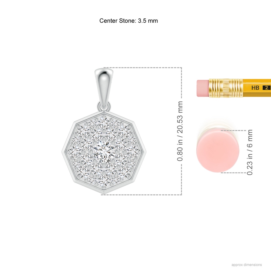 3.5mm HSI2 Round Clustre Diamond Octagonal Pendant in White Gold ruler