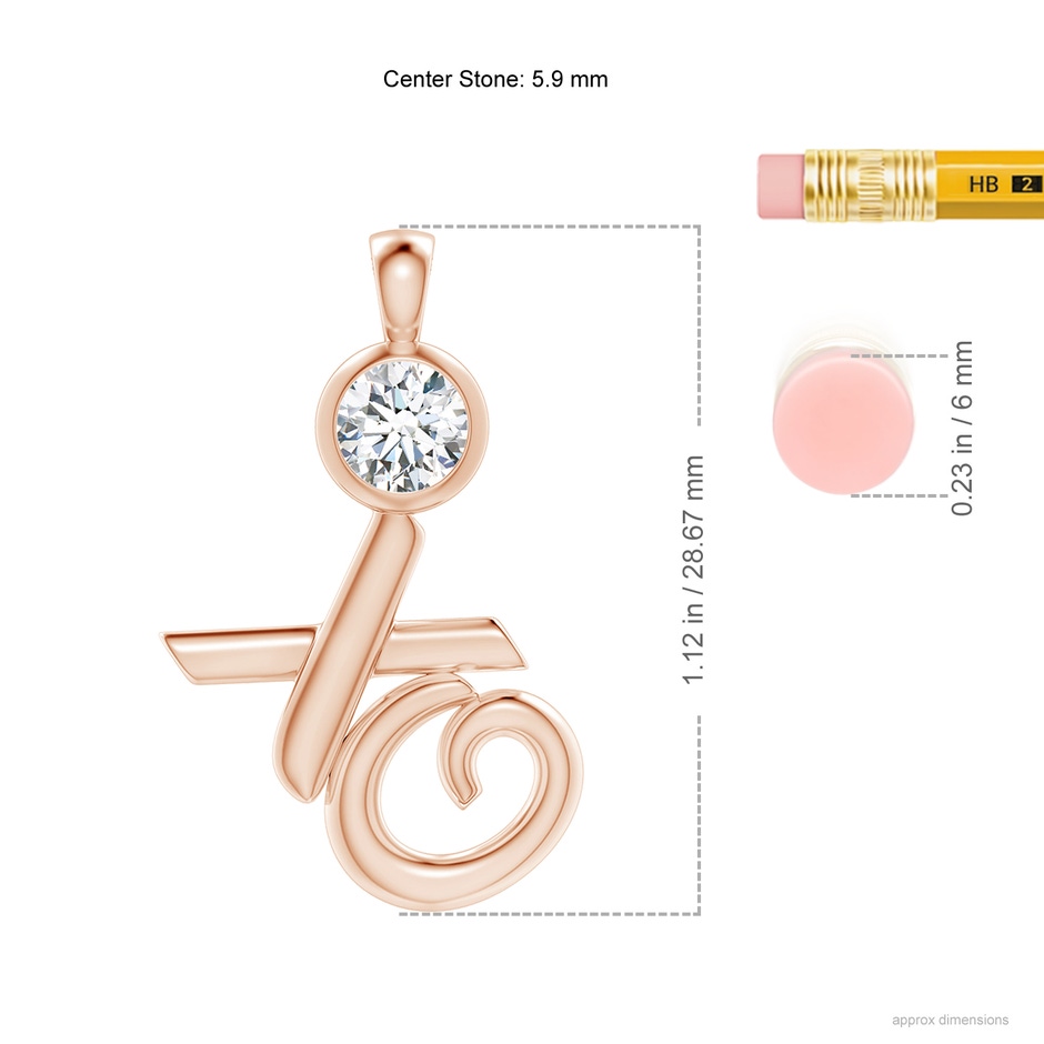 5.9mm GVS2 Bezel-Set Diamond XO Pendant in Rose Gold ruler
