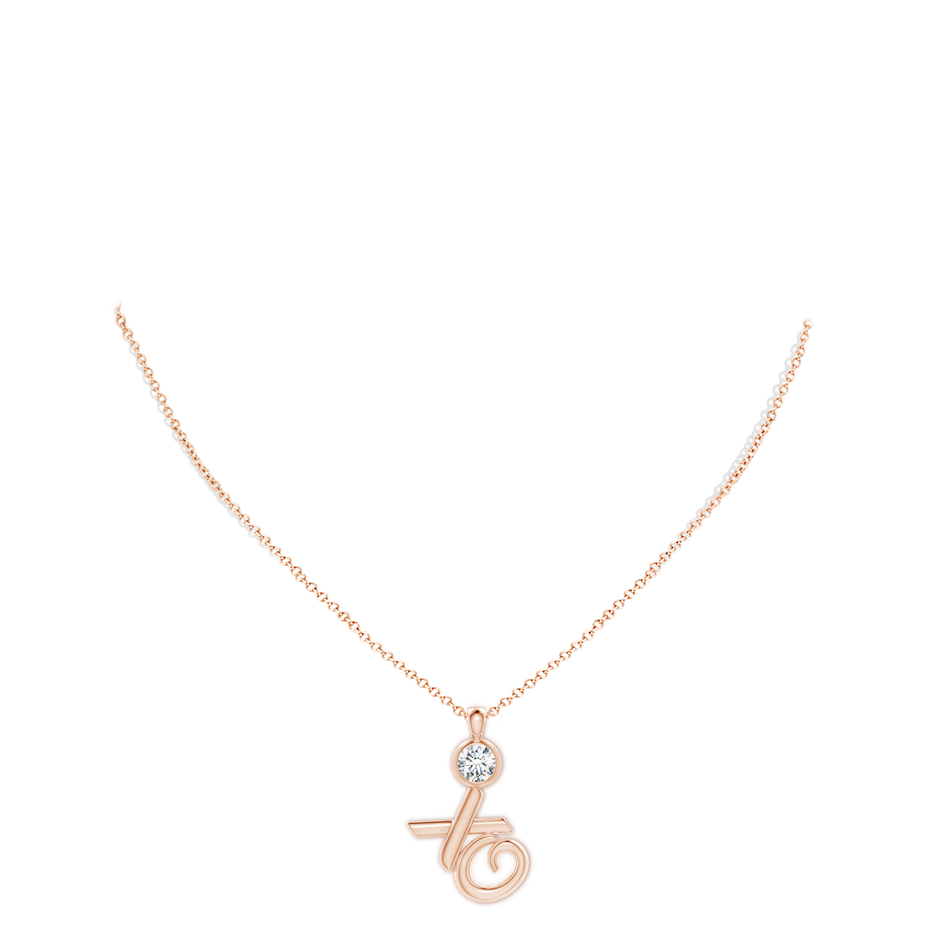 5.9mm GVS2 Bezel-Set Diamond XO Pendant in Rose Gold body-neck