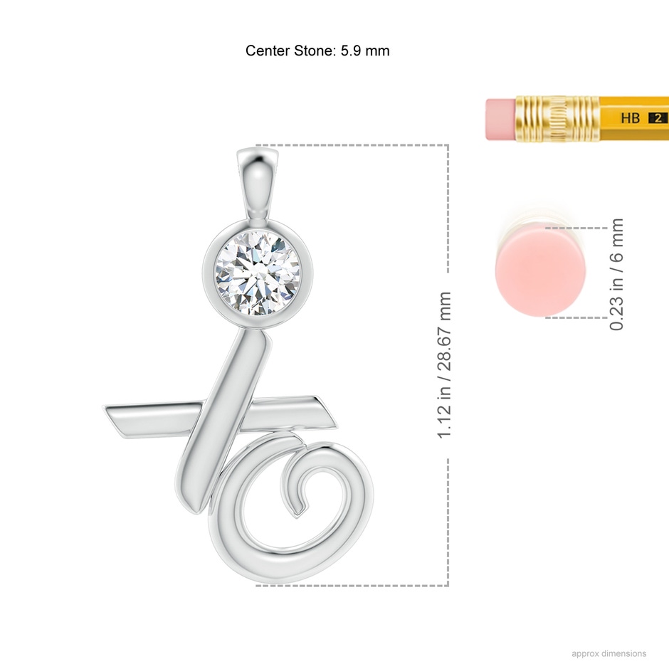 5.9mm GVS2 Bezel-Set Diamond XO Pendant in White Gold ruler