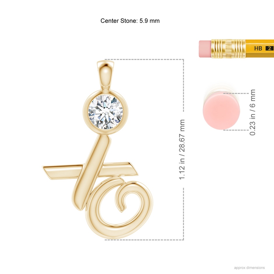 5.9mm GVS2 Bezel-Set Diamond XO Pendant in Yellow Gold ruler
