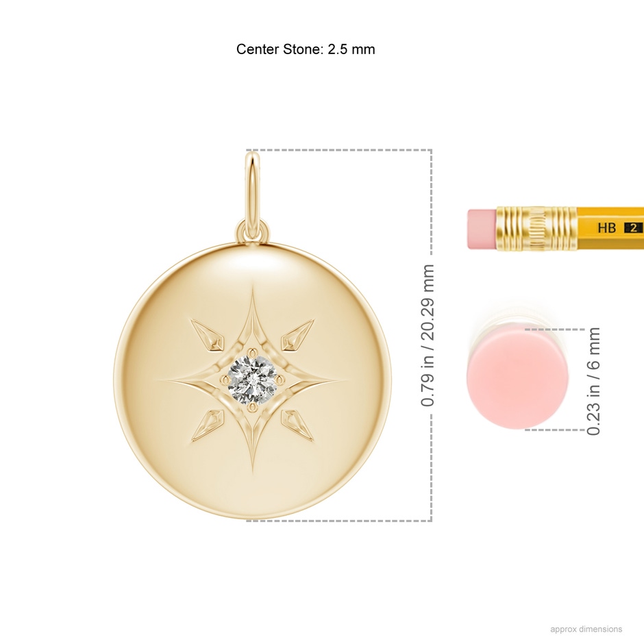 2.5mm KI3 North Star Diamond Disc Pendant in Yellow Gold ruler