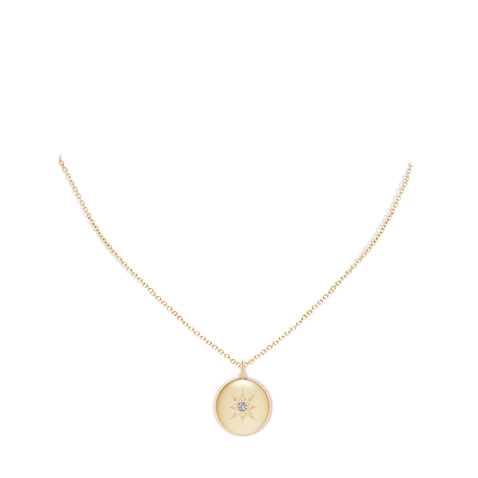 2.5mm KI3 North Star Diamond Disc Pendant in Yellow Gold body-neck