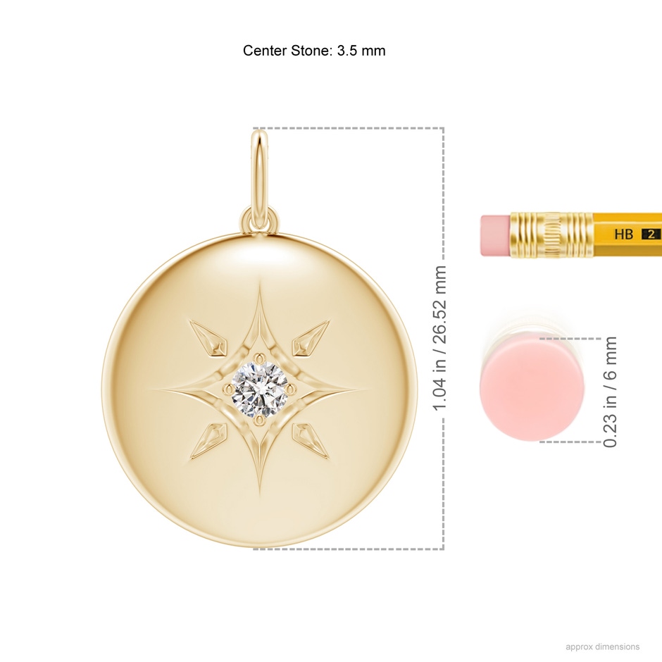 3.5mm IJI1I2 North Star Diamond Disc Pendant in Yellow Gold ruler