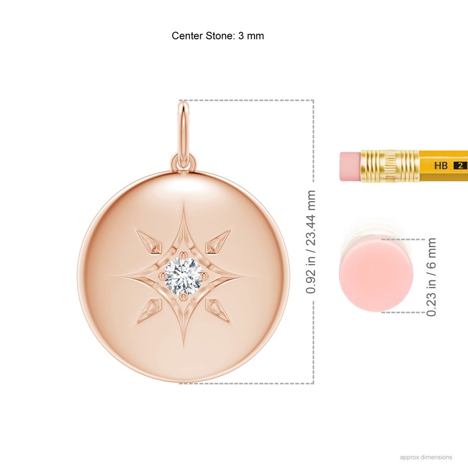3mm GVS2 North Star Diamond Disc Pendant in Rose Gold ruler