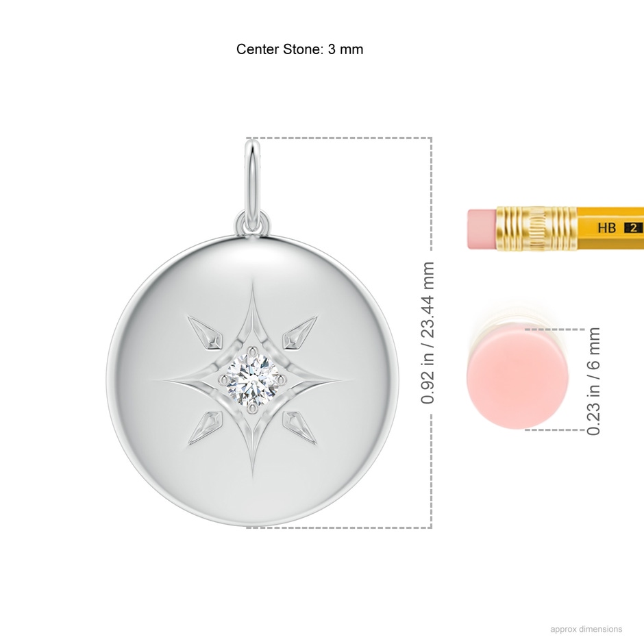 3mm GVS2 North Star Diamond Disc Pendant in White Gold ruler