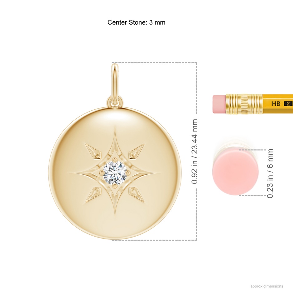3mm GVS2 North Star Diamond Disc Pendant in Yellow Gold ruler