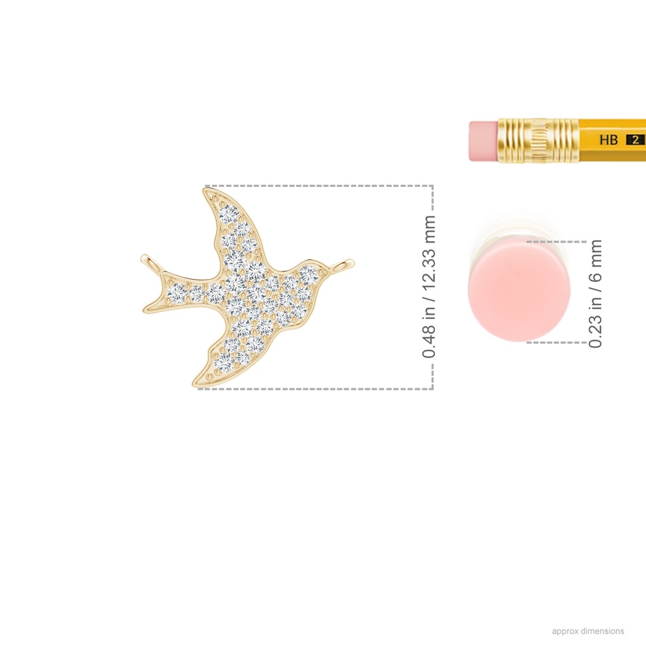 1.2mm GVS2 Pave-Set Diamond Dove Pendant in Yellow Gold ruler