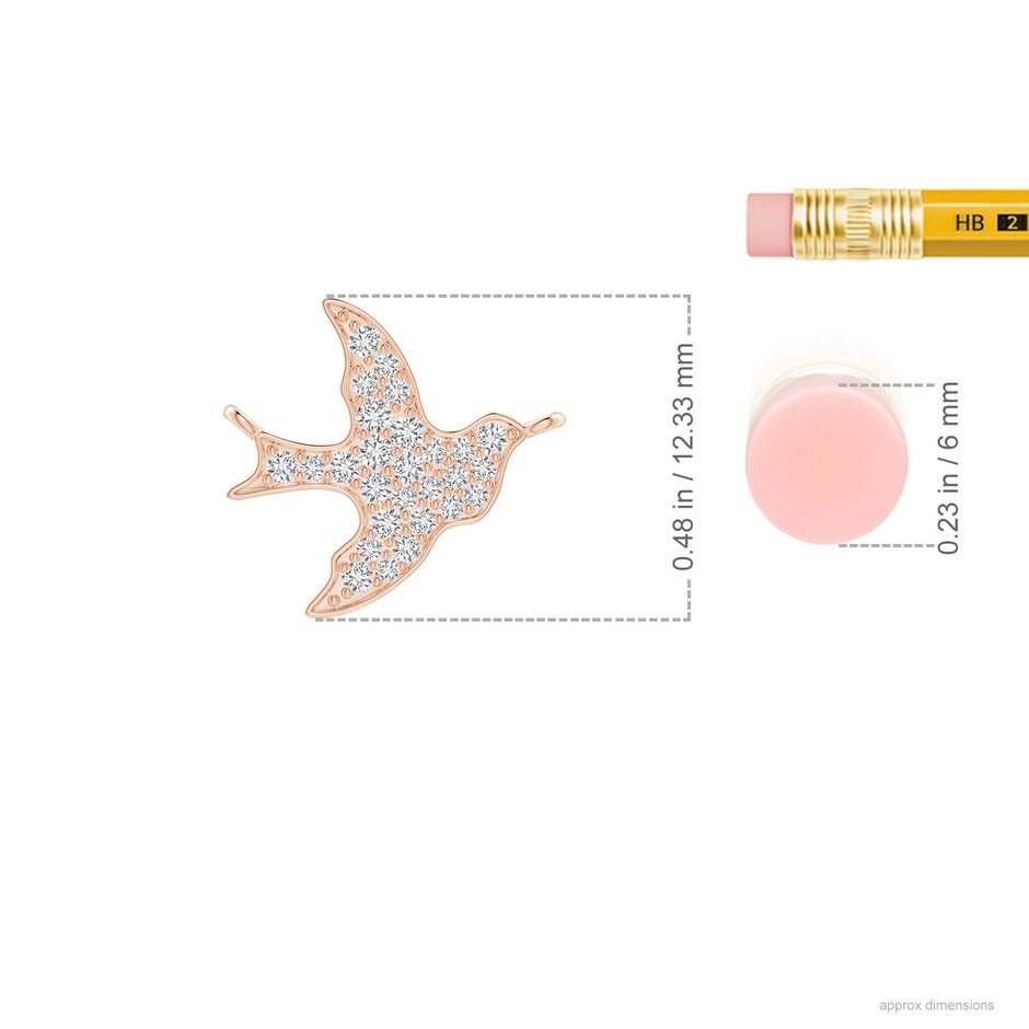 1.2mm HSI2 Pave-Set Diamond Dove Pendant in Rose Gold ruler