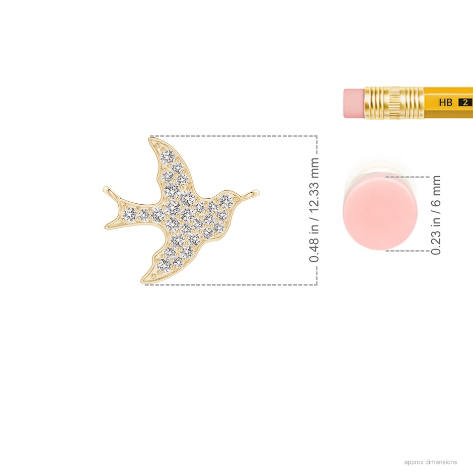 1.2mm IJI1I2 Pave-Set Diamond Dove Pendant in Yellow Gold ruler