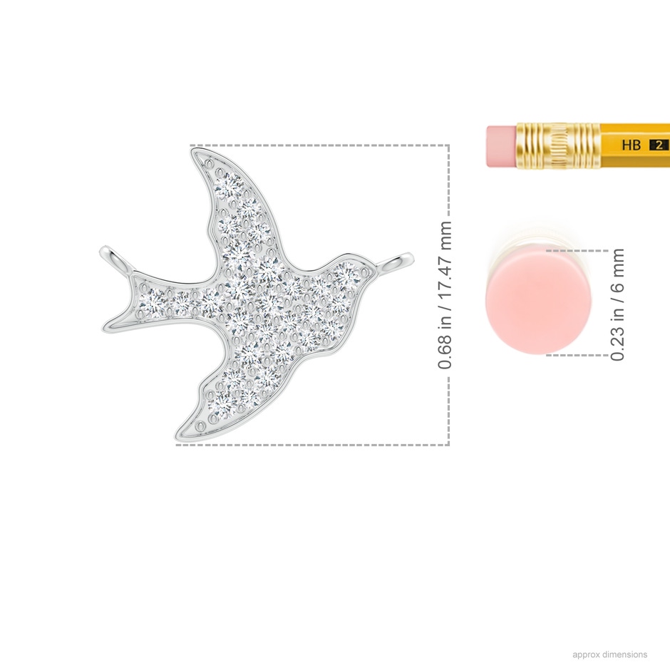 1.7mm GVS2 Pave-Set Diamond Dove Pendant in P950 Platinum ruler