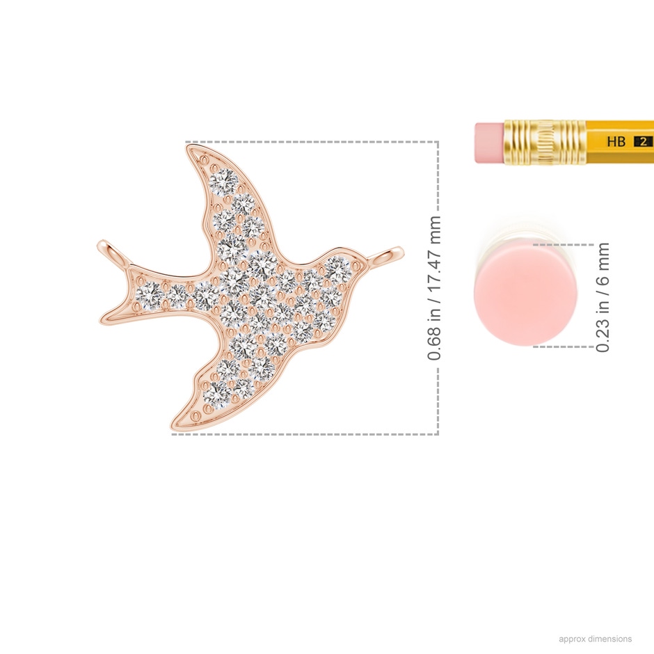 1.7mm IJI1I2 Pave-Set Diamond Dove Pendant in Rose Gold ruler