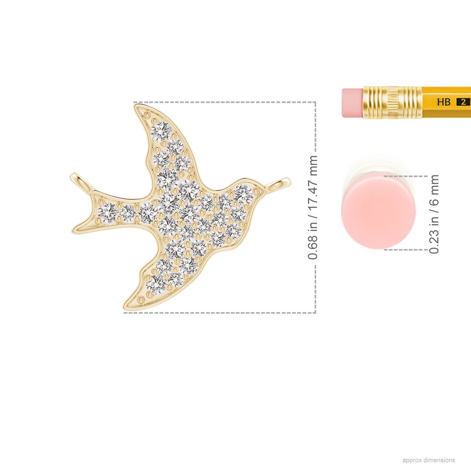 1.7mm IJI1I2 Pave-Set Diamond Dove Pendant in Yellow Gold ruler