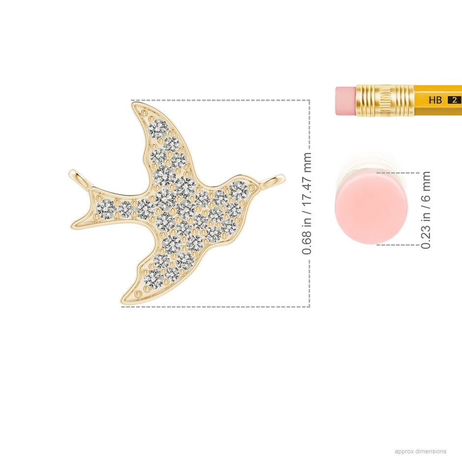 1.7mm KI3 Pave-Set Diamond Dove Pendant in Yellow Gold ruler